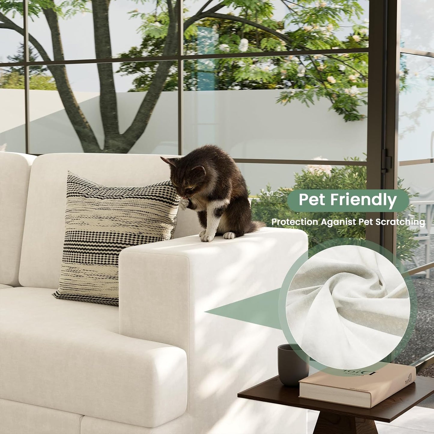 Sofa, 89" 3-Seater Deep Seat Sofa, Modern Comfy Couches for Living Room Apartment Lounge, Beige