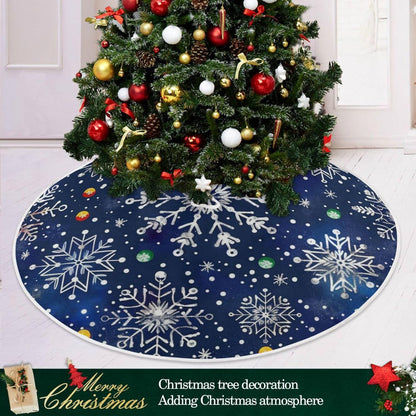 Christmas Tree Skirt, 48 Inch White Snowflakes Blue Background Xmas Tree Skirt for Christmas New