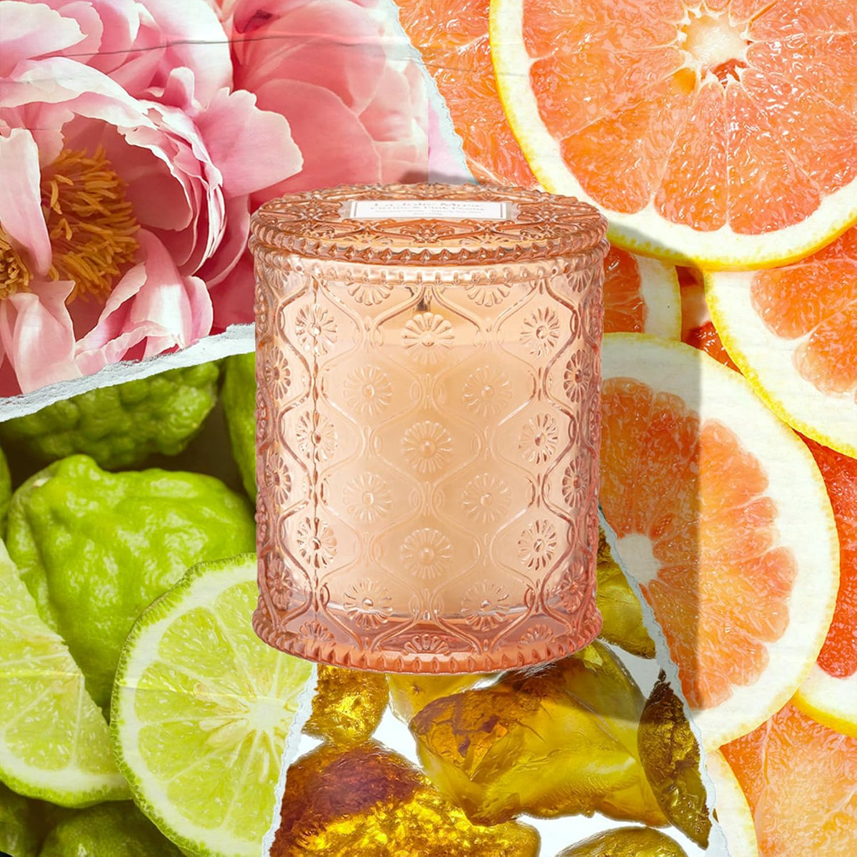 LA JOLIE MUSE Citrine & Pink Peony Scented Candles - Bergamot, Peony, Amber | 6 oz Natural Soy Wax