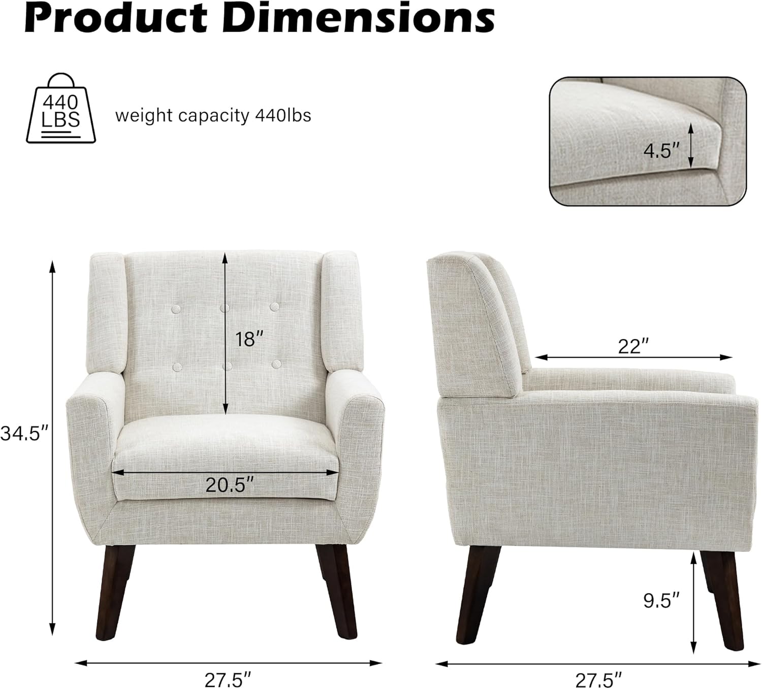 UIXE Accent Chair, Modern Upholstered Armchair in Fabric for Living Room, Comfy Club Arm Chairs