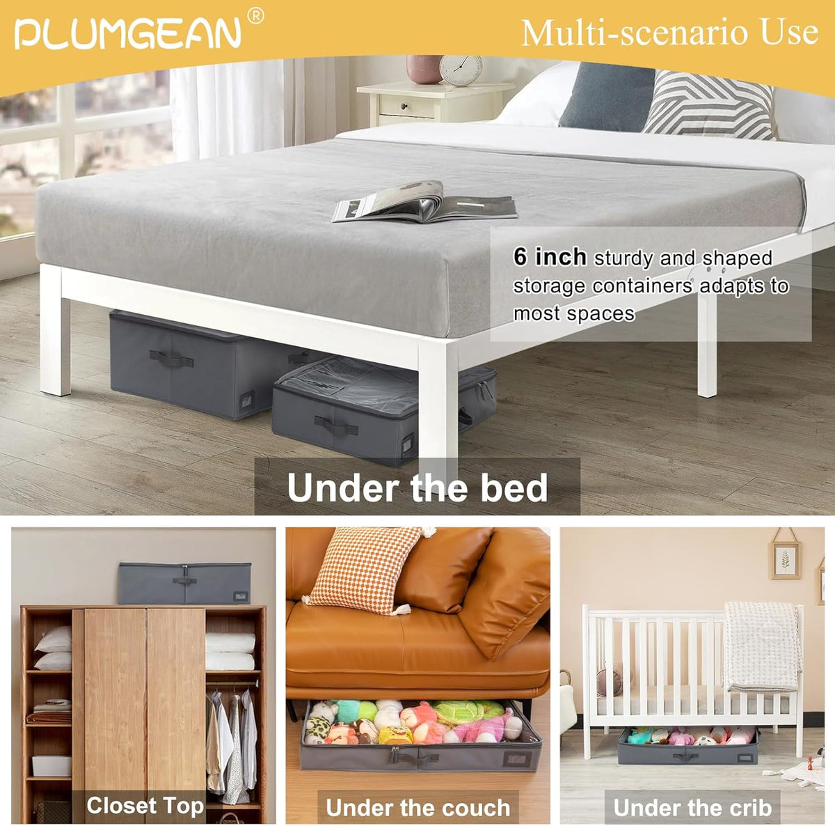 6-Inch Under Bed Organizer, Under Bed Storage Container, Under Crib/Couch Storage, Underbed Storage