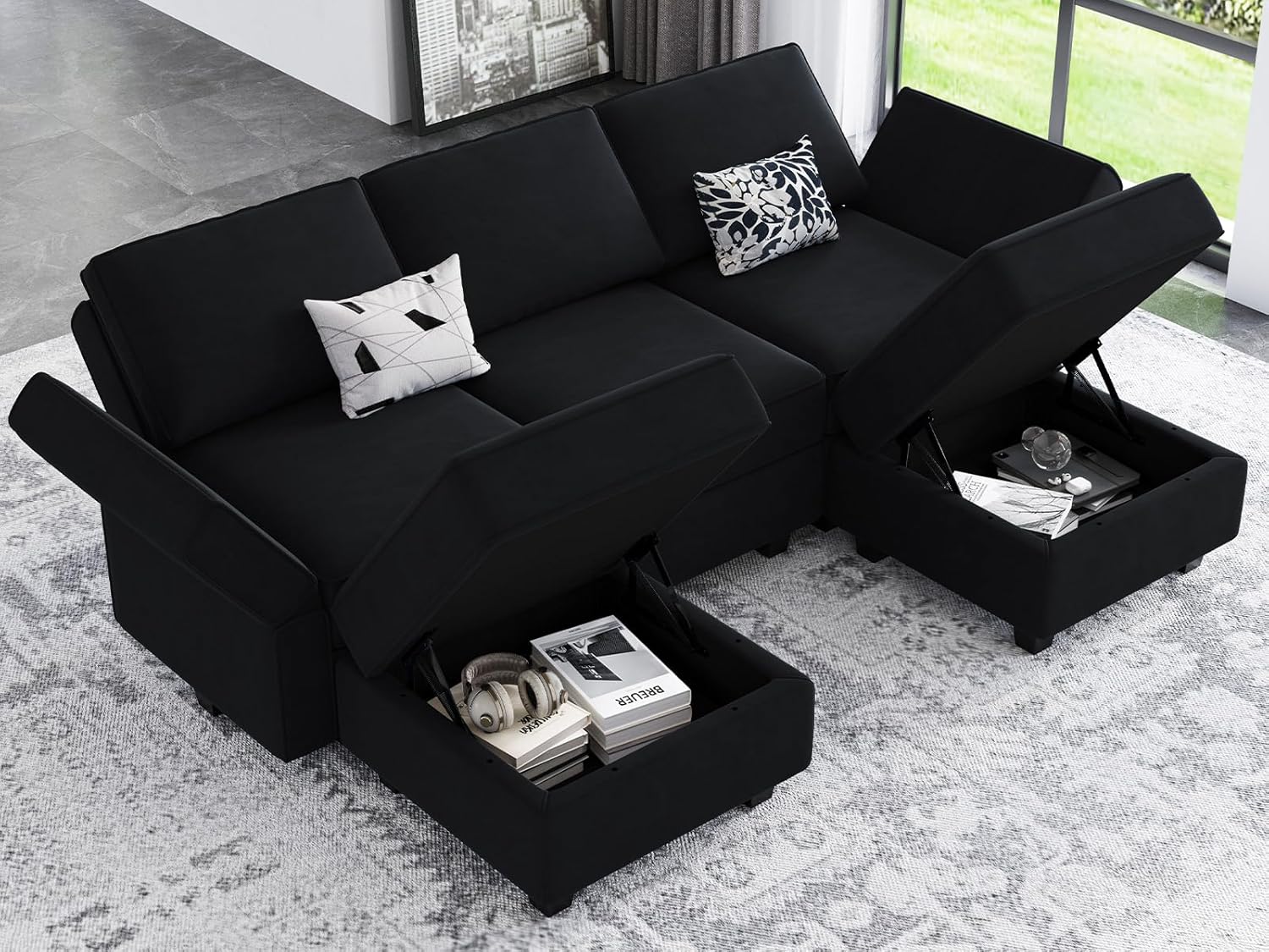 Belffin Modular Sectional Sofa with Double Chaise Velvet U Shaped Sofa Reversible Sectional Couch