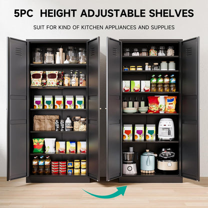 SISESOL Black Storage Cabinet,71" Tall Pantry Cabinet,Kitchen Pantry Storage Cabinets with 2 Doors