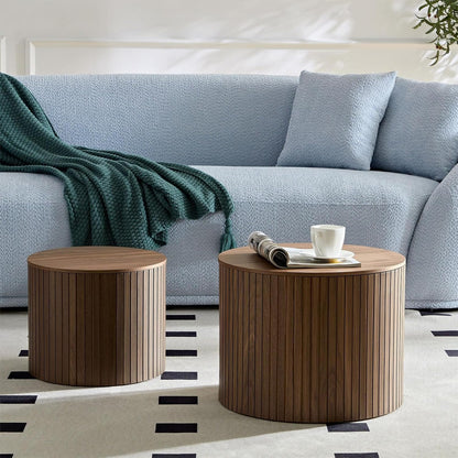 Nesting Coffee Table Set of 2,Modern Round Wooden Coffee Tables with Storage,Luxury Side Table