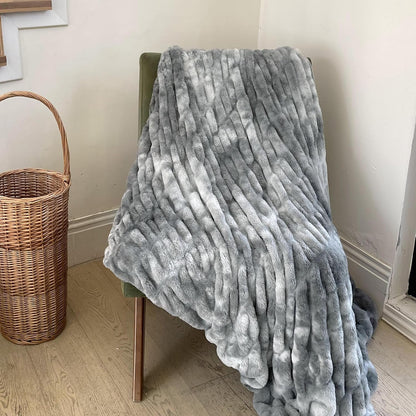 Faux Fur Blanket, Throw Blanket for Couch, Fluffy Blanket with Stretch Ruched Design, Ultra Soft