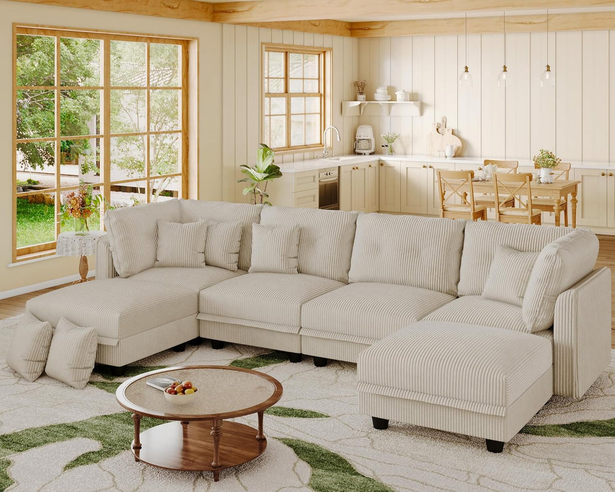 LLappuil Modular Sectional Sofa with Storage, U-Shaped Convertible Sleeper Couch, 6-Seat Oversized