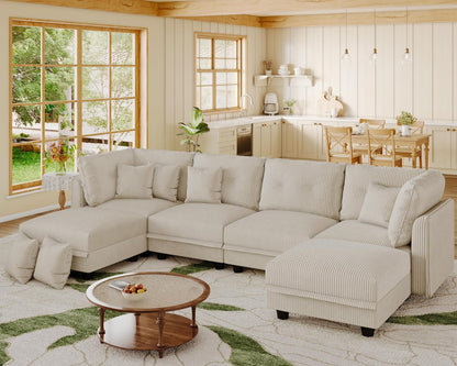 LLappuil Modular Sectional Sofa with Storage, U-Shaped Convertible Sleeper Couch, 6-Seat Oversized