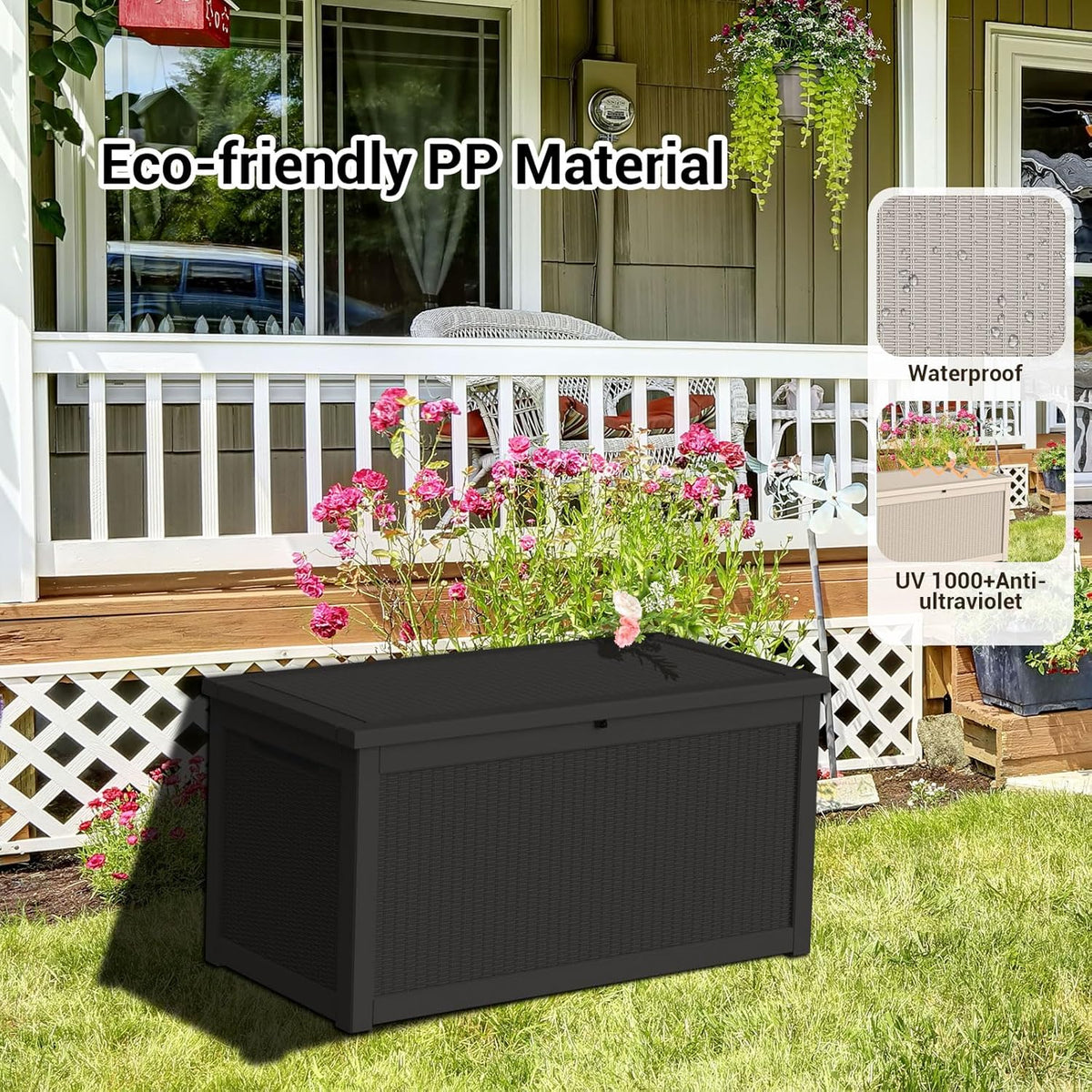 DRATO 260 Gallon Deck Box, Outdoor Large Waterproof Resin Storage Box with Lockable Lid for Patio