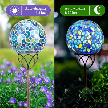 Solar Lights Outdoor Decorative, Solar Gazing Ball Mosaic Garden Stakes Decorative Waterproof