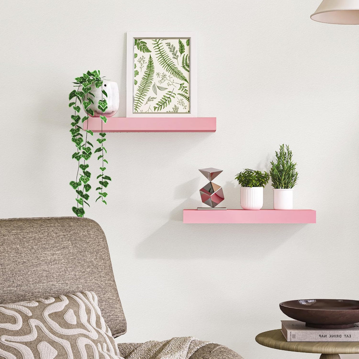 BAMEOS Pink Floating Shelves for Wall, 16" x 6" Wall Shelves for Room, Floating Book Shelves