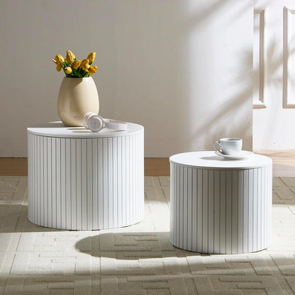 Nesting Cofee Tables Set of 2 with Storage, Modern Round Wooden Coffee Table Circle Side Tables