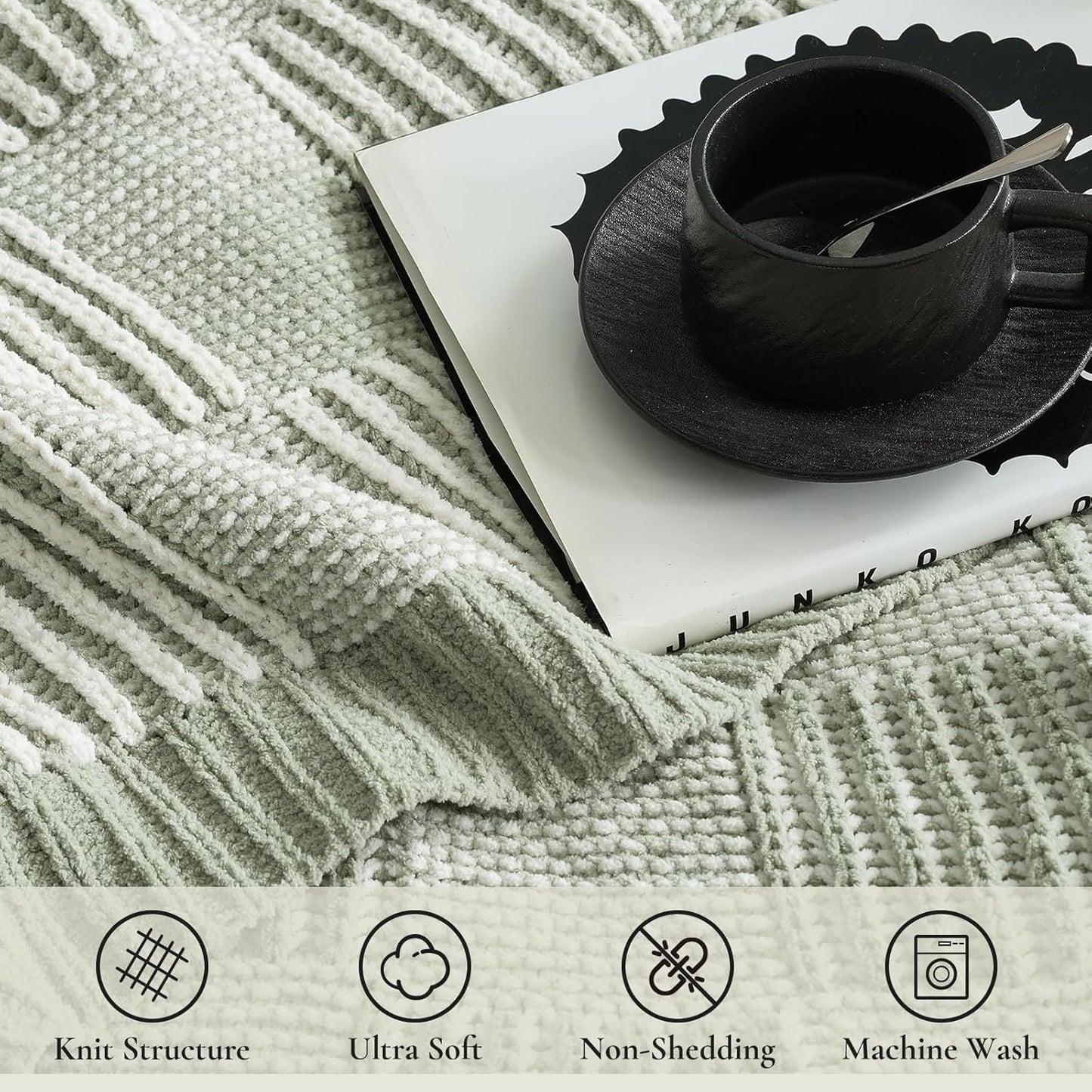 Amélie Home Chenille Knit Throw Blanket for Couch, Checkered Texture Decorative Soft Blanket for