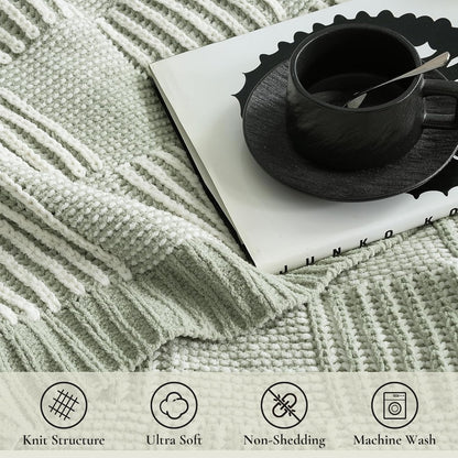 Amélie Home Chenille Knit Throw Blanket for Couch, Checkered Texture Decorative Soft Blanket for