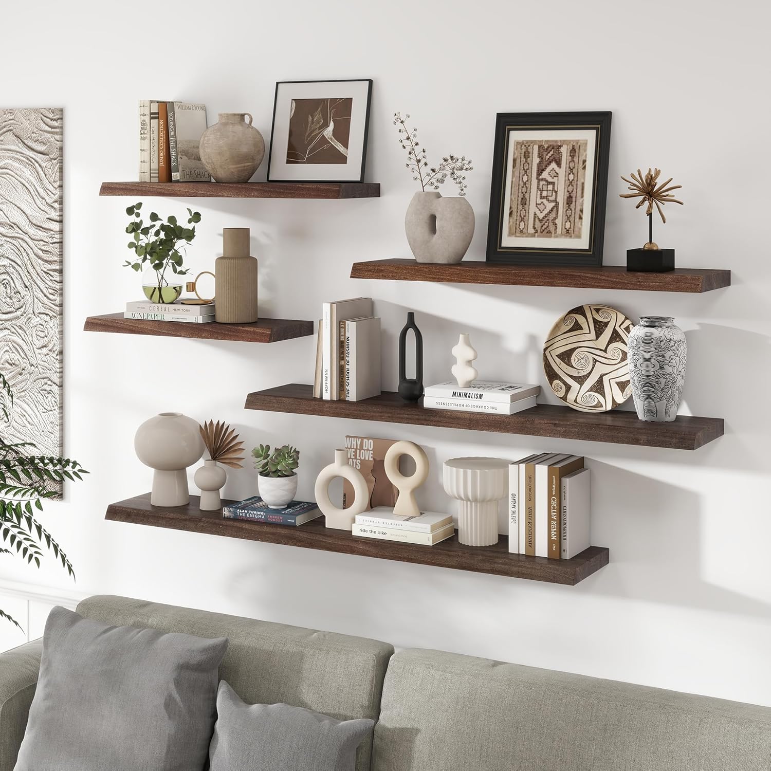 RICHFOCUS Live Edge Elm Floating Shelves - 40" W x 9.3" D Rustic Solid Wood Wall Shelves with