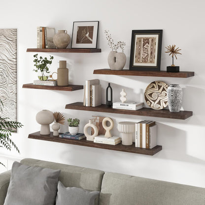 RICHFOCUS Live Edge Elm Floating Shelves - 40" W x 9.3" D Rustic Solid Wood Wall Shelves with