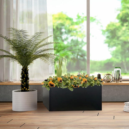 Galvanized Steel Planter Black Metal Outdoor Planter Powder Coated 32" x 12" x 16" Pot Metallic