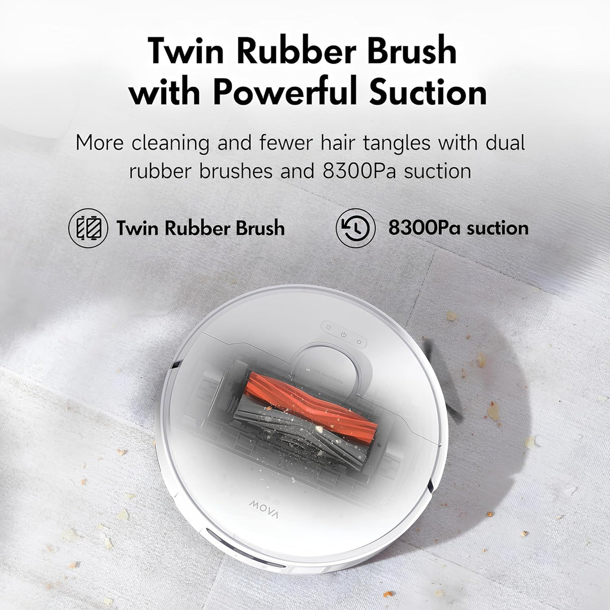 Mova S20 Ultra Robot Vacuum and Mop Combo with Dual Roller Brush, 8300Pa Suction, 140℉ Hot Water