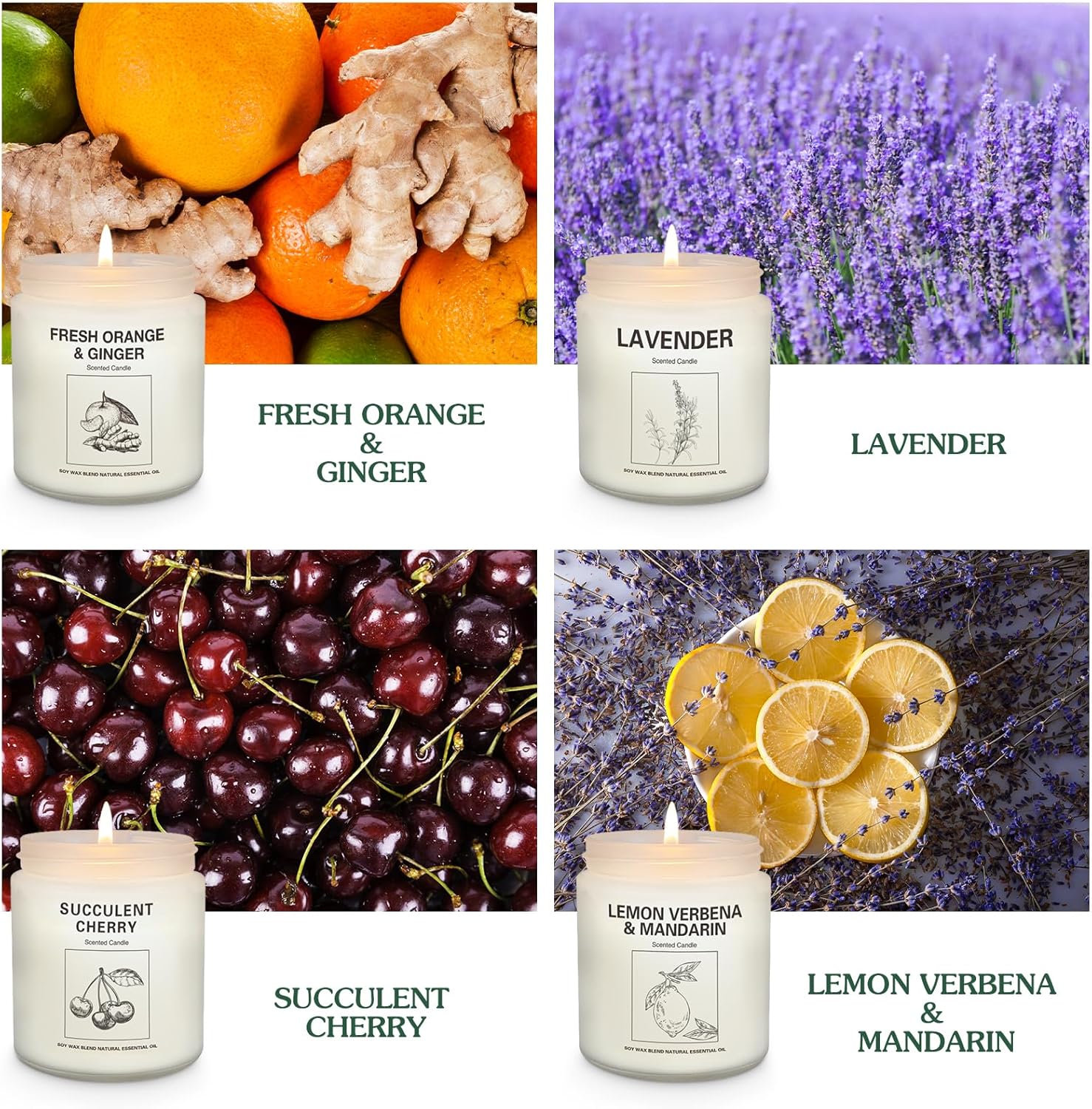 Natural Soy Wax Aromatherapy Candles - 4 Pack 7.1oz, Over 240 Hours Burn Time, Scented Candles