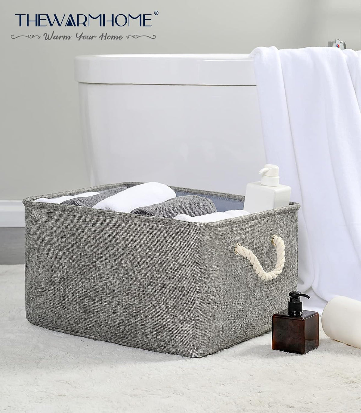 TheWarmHome Fabric Storage Bins Baskets for Organizing, Large Sturdy Storage Basket W/Handles
