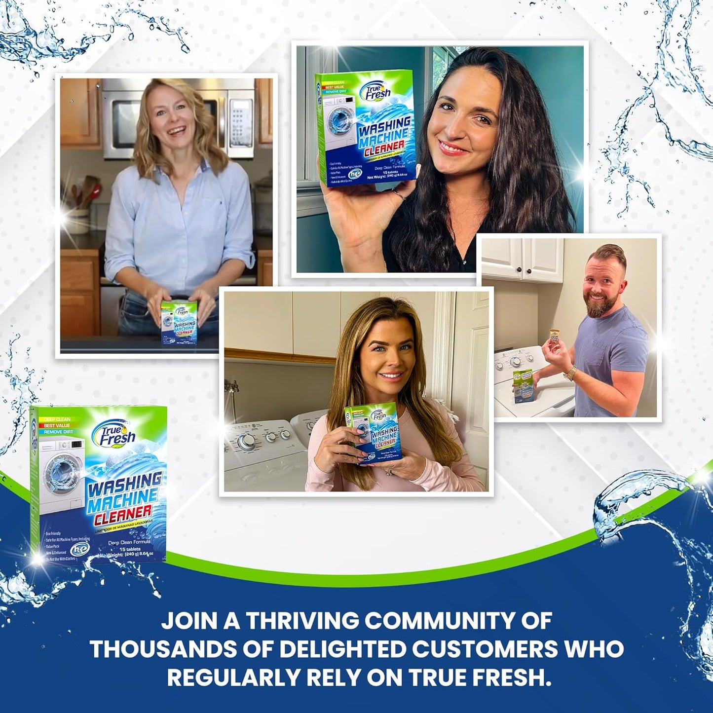 True Fresh Washing Machine Cleaner Tablets, 15 Solid Deep Cleaning Tablet, Finally Clean All