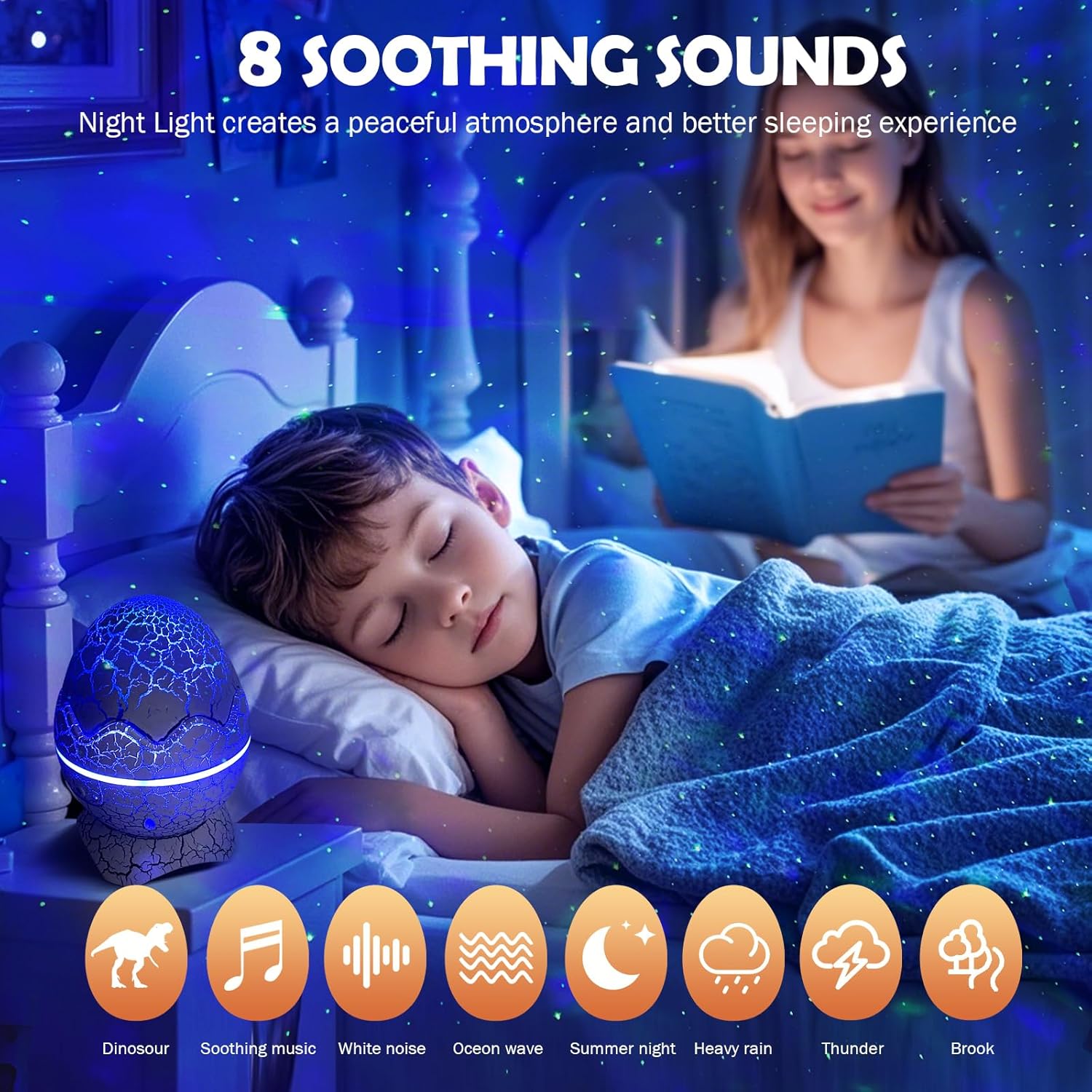 XQBX Dinosaur Egg Galaxy Projector an Aurora Projector with Bluetooth Speaker and White Noise Sound