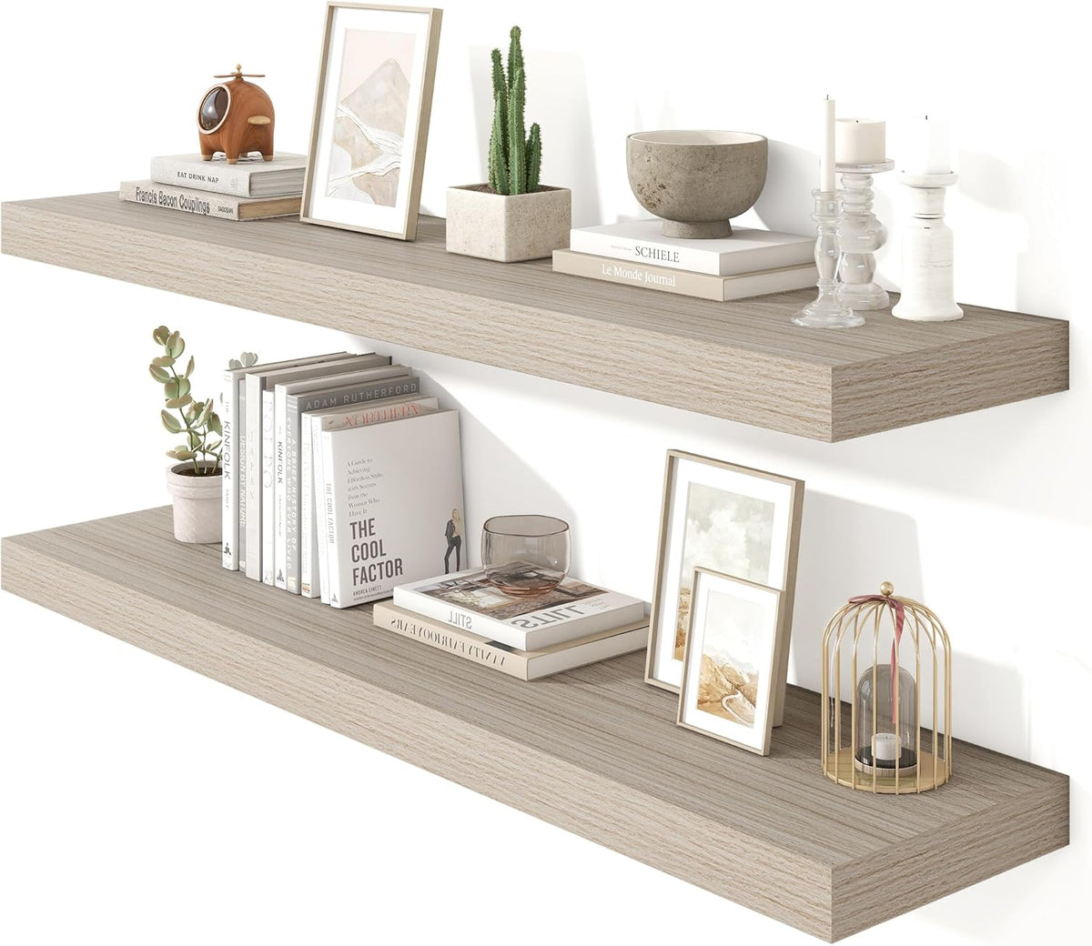 Heimlove 48" Floating Shelves for Wall,10 Grey Deep Rustic Wood Display & Storage Wall Shelves with