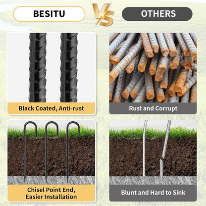 16 Inches 24-Pack J Hook Rebar Stakes Heavy Duty Tent Stakes with Chisel Point End, Steel Ground
