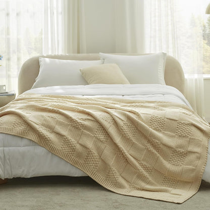 Amélie Home Chenille Knit Throw Blanket for Couch, Checkered Texture Decorative Soft Blanket for