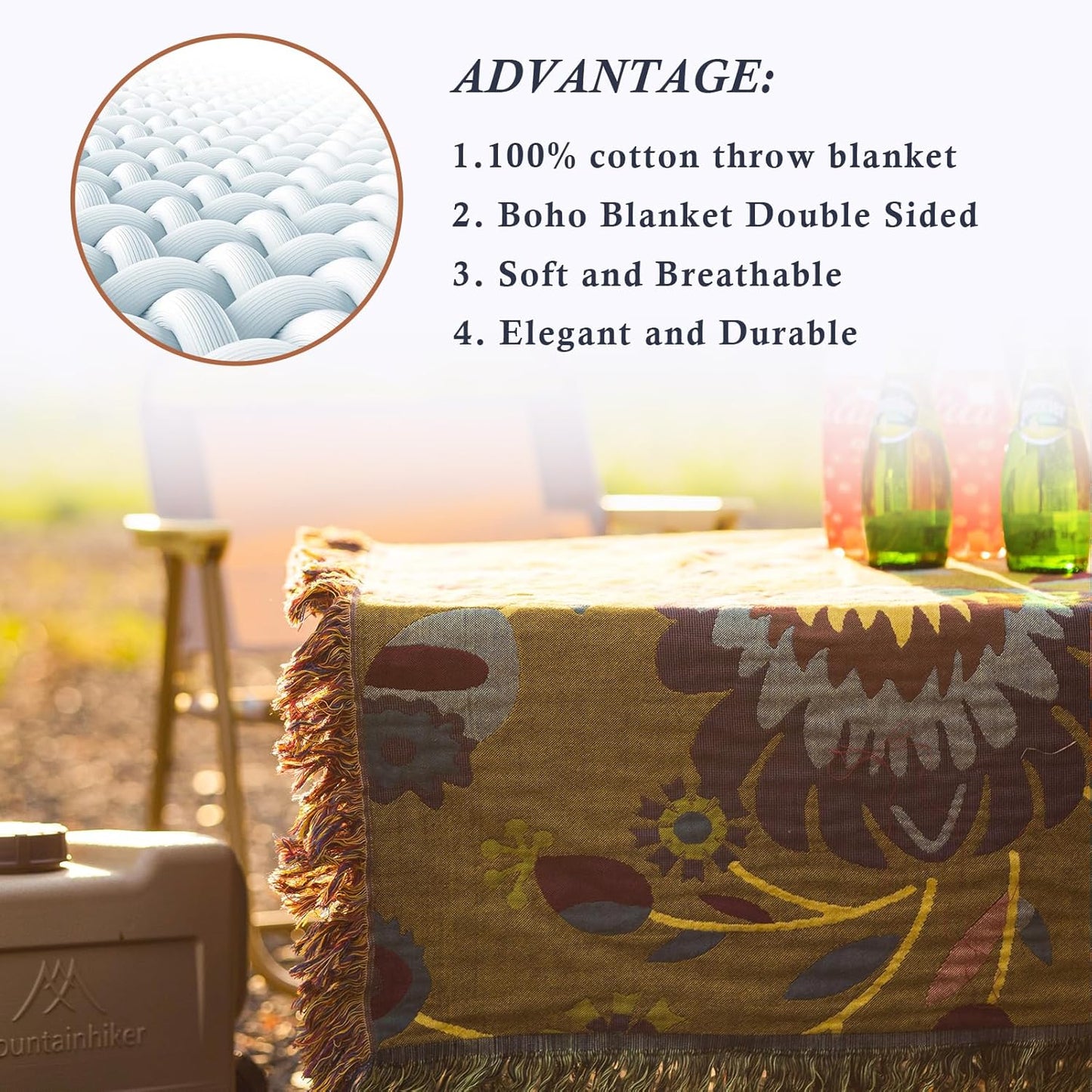 Snycler Boho Throw Blanket for Bed, 100% Organic Cotton Muslin Soft Throw-Yellow Boho Floral