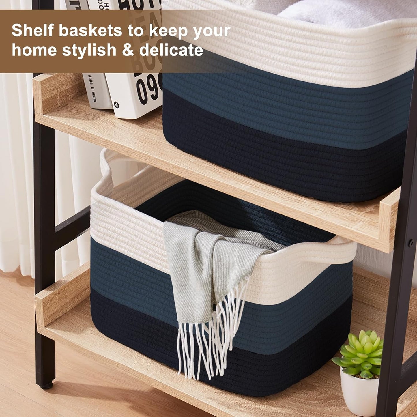 Storage Basket for Organizing, Woven Baskets for Storage, Rectangle Decorative Baskets for Shleves