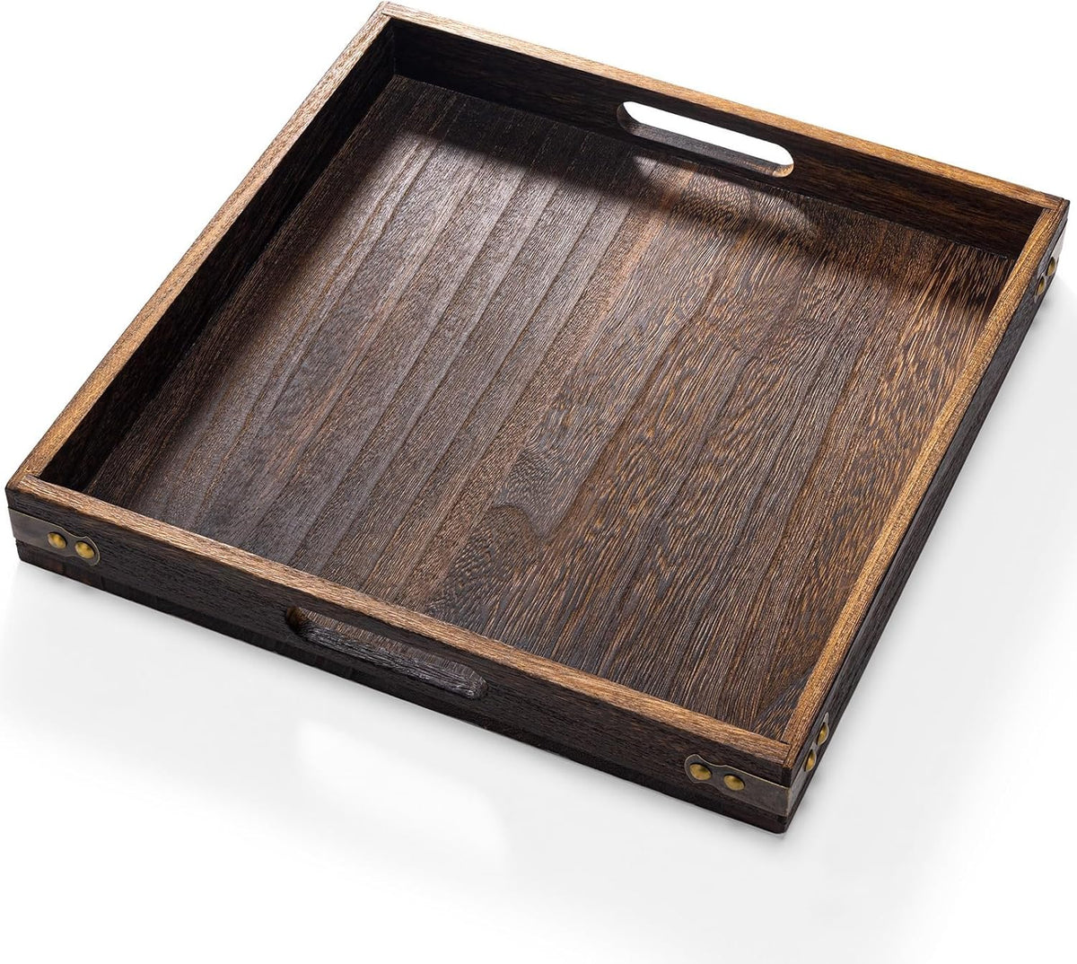 Yangbaga Serving Tray with Handles,12.5"*12.5"Wood Decorative Tray for Living Room,Modern Coffee
