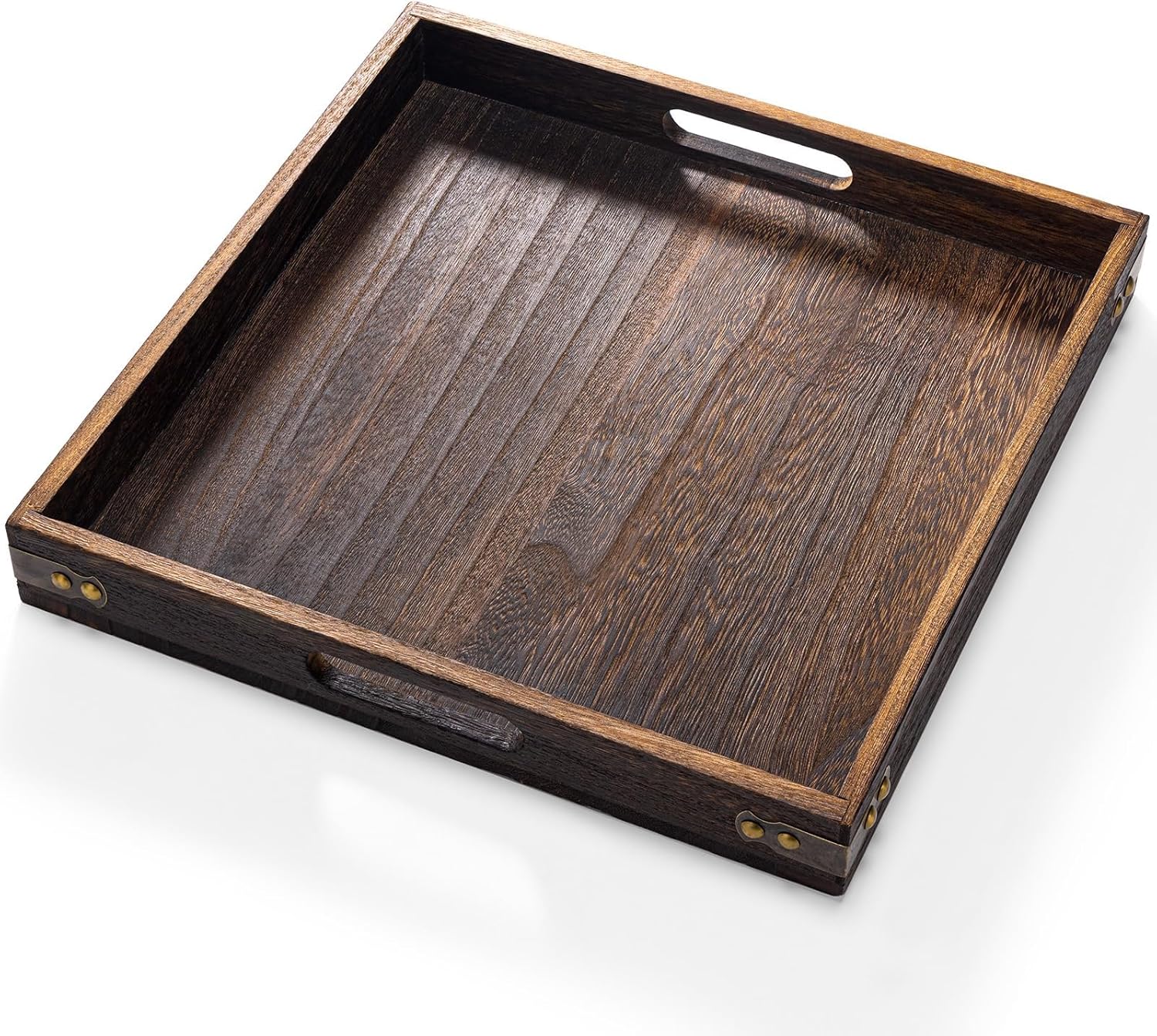 Yangbaga Serving Tray with Handles,12.5"*12.5"Wood Decorative Tray for Living Room,Modern Coffee