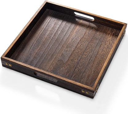 Yangbaga Serving Tray with Handles,12.5"*12.5"Wood Decorative Tray for Living Room,Modern Coffee