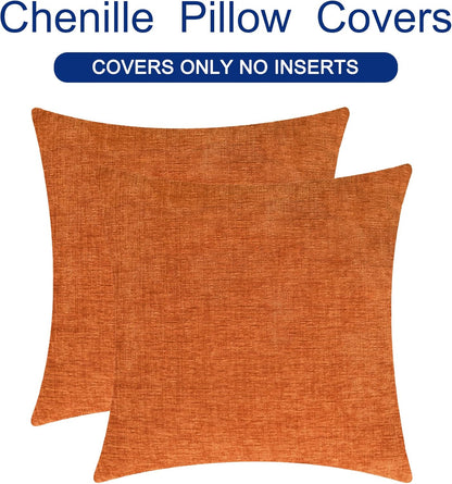 CaliTime Fall Throw Pillow Covers Decorative 18 X 18 Inches Pack of 2 Cozy Chenille Cushion Cases