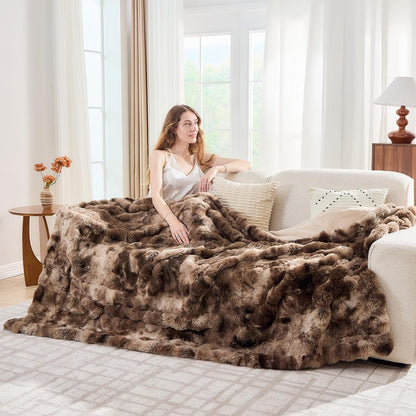 Lotus Karen Faux Fur Throw Blanket Tie-Dye Dark Coffee-Big Bubble Rabbit Fluff Blanket for
