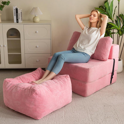 HIGOGOGO Square Stuffed Pouf Ottoman, Corduroy Poufs with Foam Chunk Filling, Furry and Fluffy Pouf