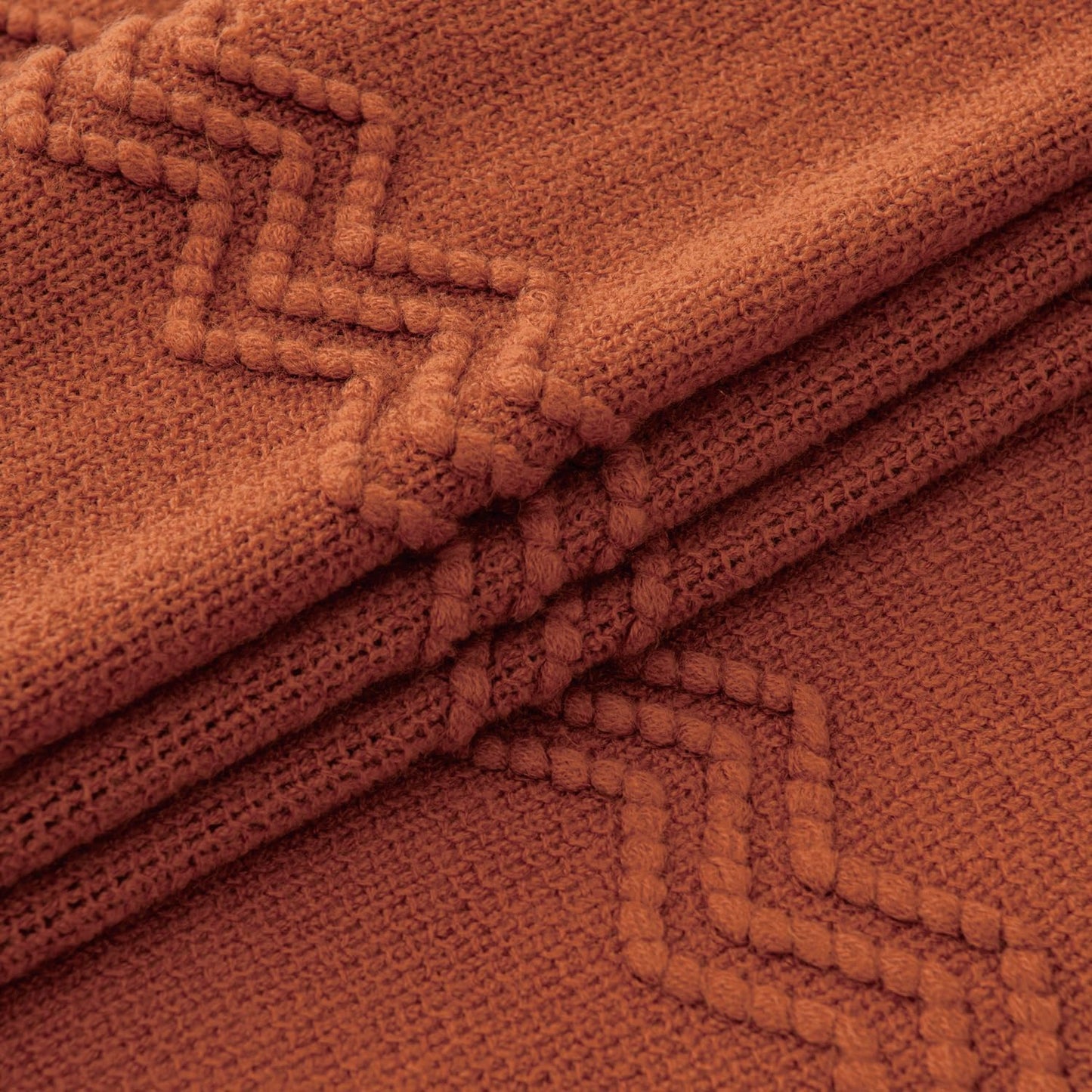 MIULEE Fall Rust Knitted Throw Blanket for Couch Terracotta Boho Textured Cozy Woven Rustic Blanket