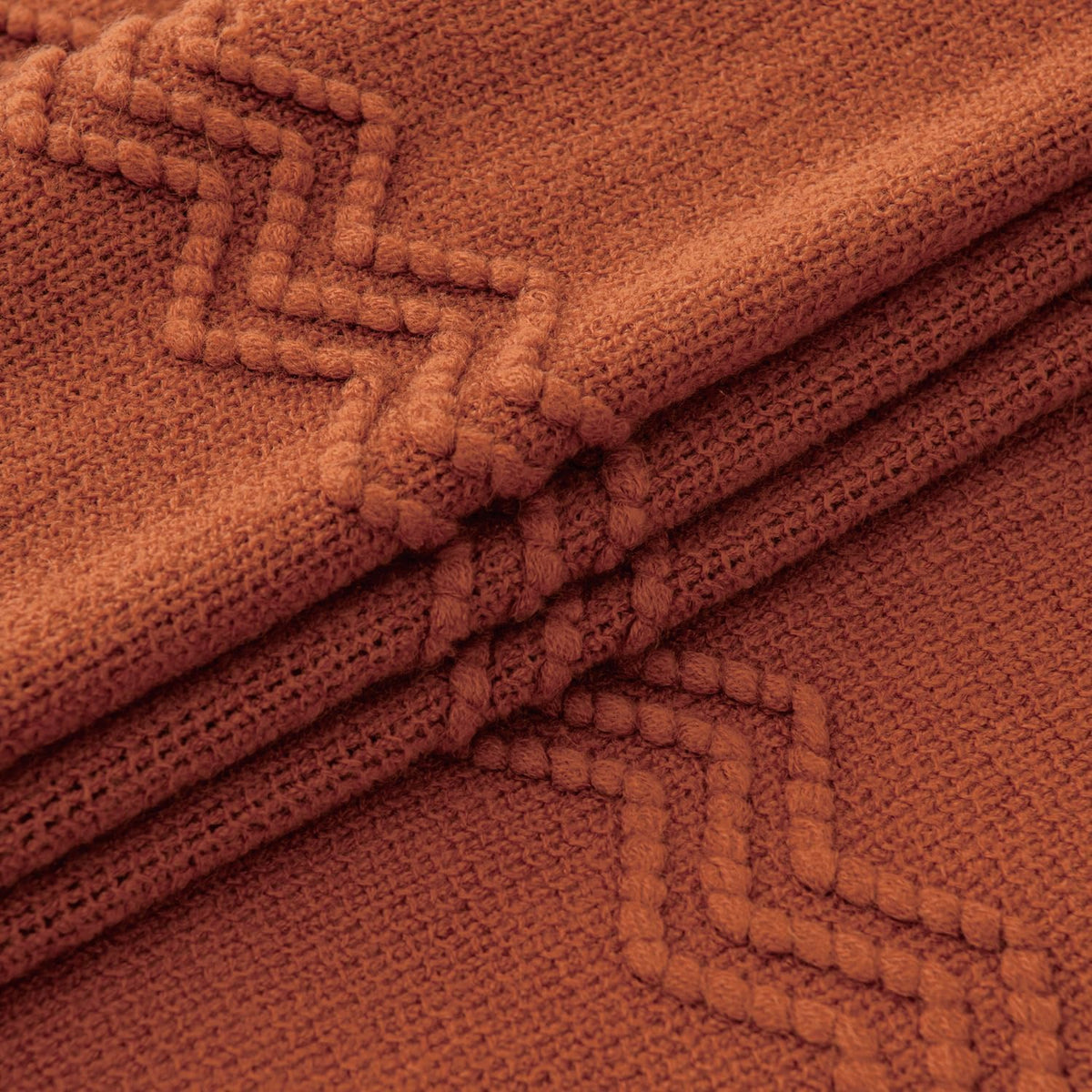 MIULEE Fall Rust Knitted Throw Blanket for Couch Terracotta Boho Textured Cozy Woven Rustic Blanket