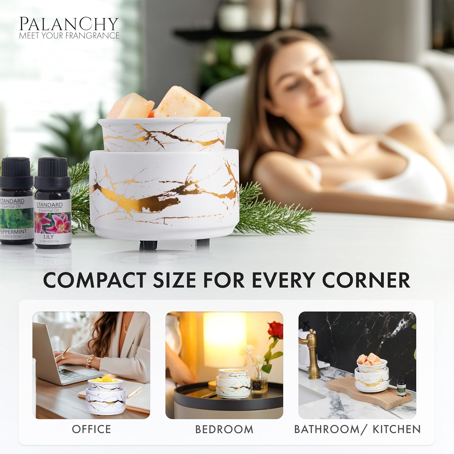 PALANCHY Wax Melt Warmer Ceramic 3-in-1 Oil Burner Electric Candle Wax Warmer Burner Melter