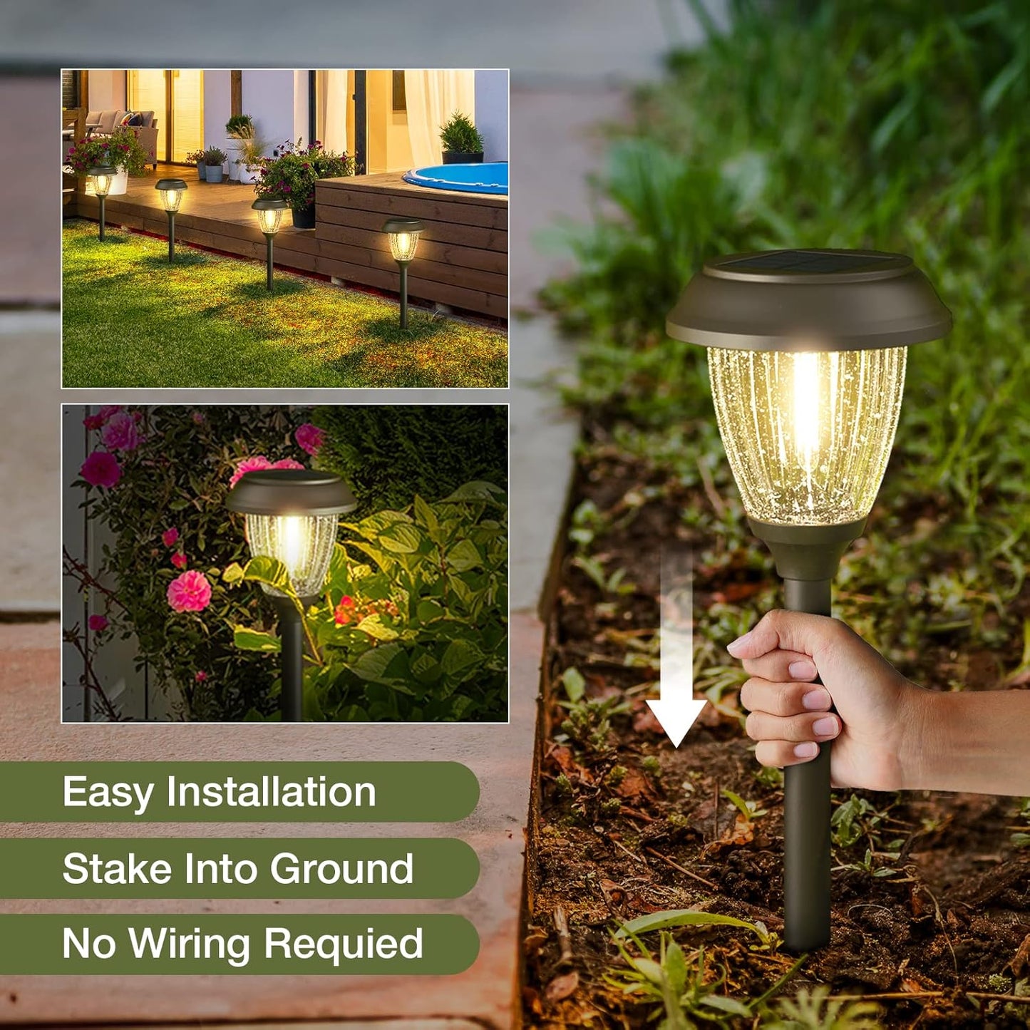 XMCOSY+ Solar Lights Outdoor 10/25 LM LED with 2 Lighting Modes, Solar Garden Lights Glass and