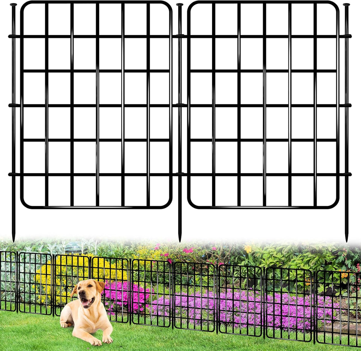 30ft x 17in Garden Fence Animal Barrier, 28 Panels No Dig Fence Border, Rustproof Metal Decorative