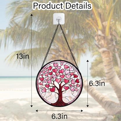 Stained Glass Window Hanging, Valentine's Day Gifts Pink Love Heart Tree Suncatcher Hangings Beige