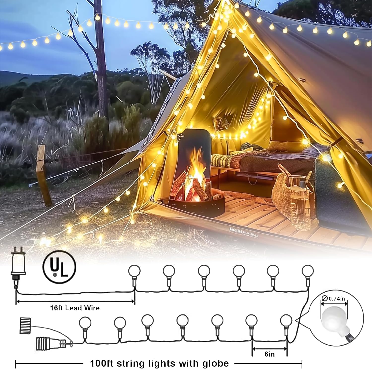 100ft Globe String Lights Indoor Outdoor Waterproof, 200 LED Christmas fairy Lights Plug in with