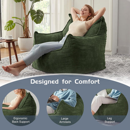 Giant Bean Bag Chair Sofa for Adults Teens, Comfy Corduroy Large Bean Bag Chairs with Armrests for