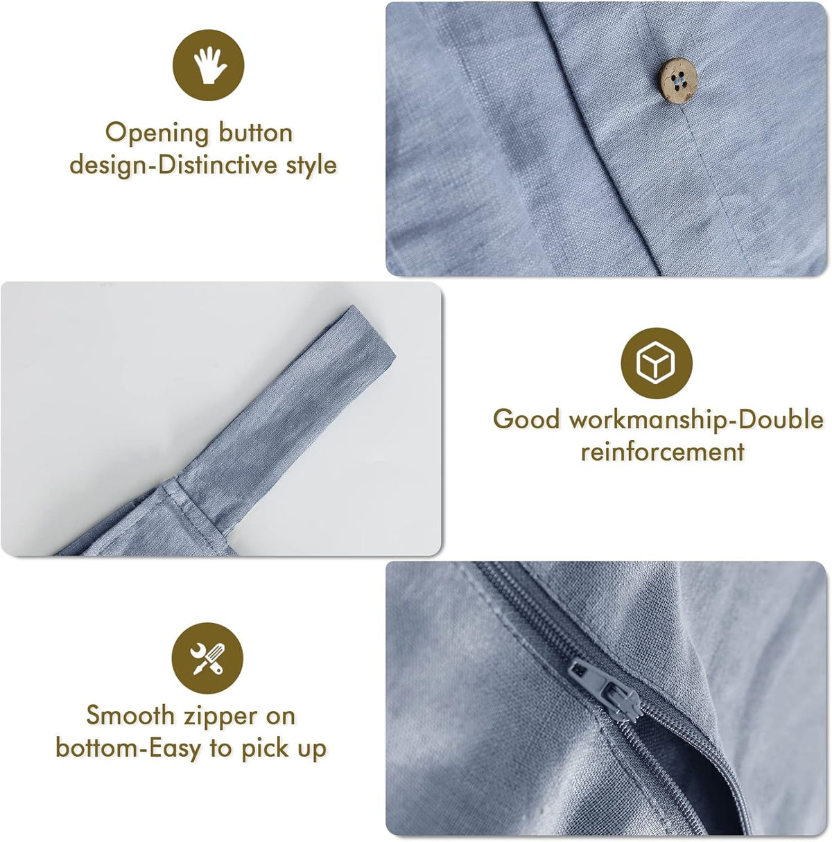Linen Hanging Laundry Bag, 100% Linen Over The Door Laundry Hamper with Buttons and Zipper, Space
