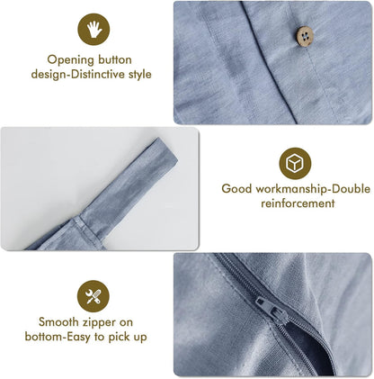 Linen Hanging Laundry Bag, 100% Linen Over The Door Laundry Hamper with Buttons and Zipper, Space