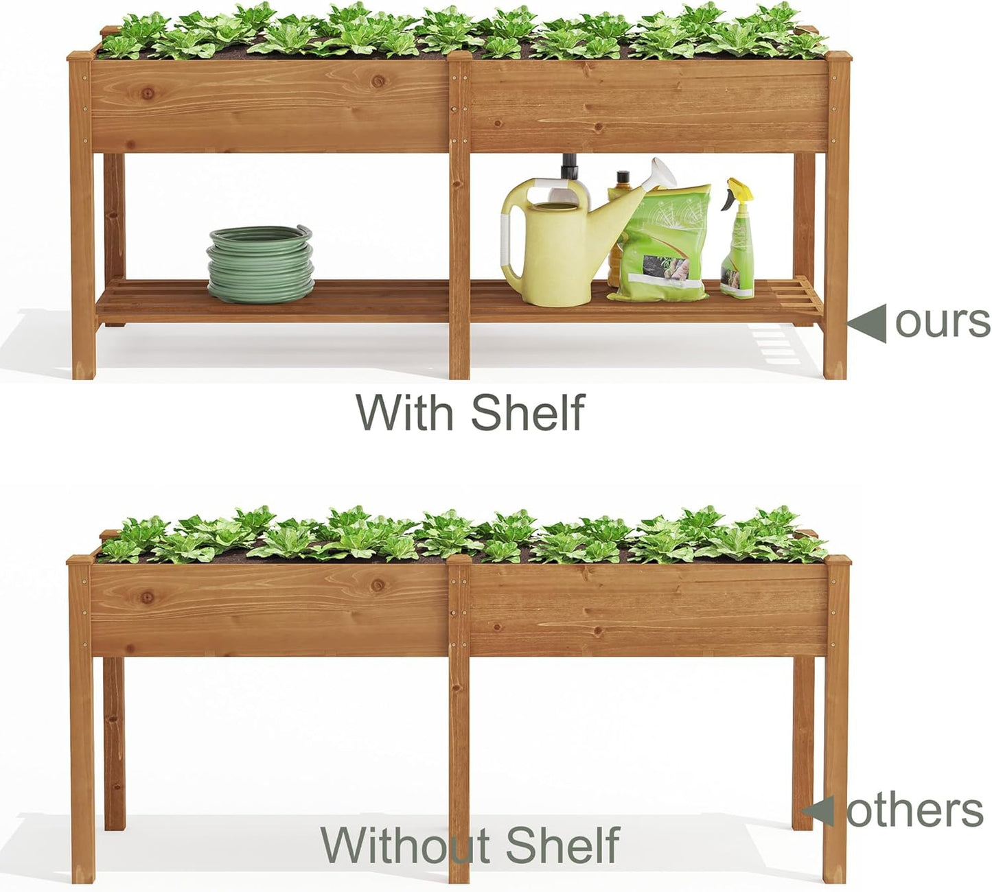 GHWIE Raised Garden Bed with Shelf,Elevated Wooden Planter Box with Legs,Garden Planter for