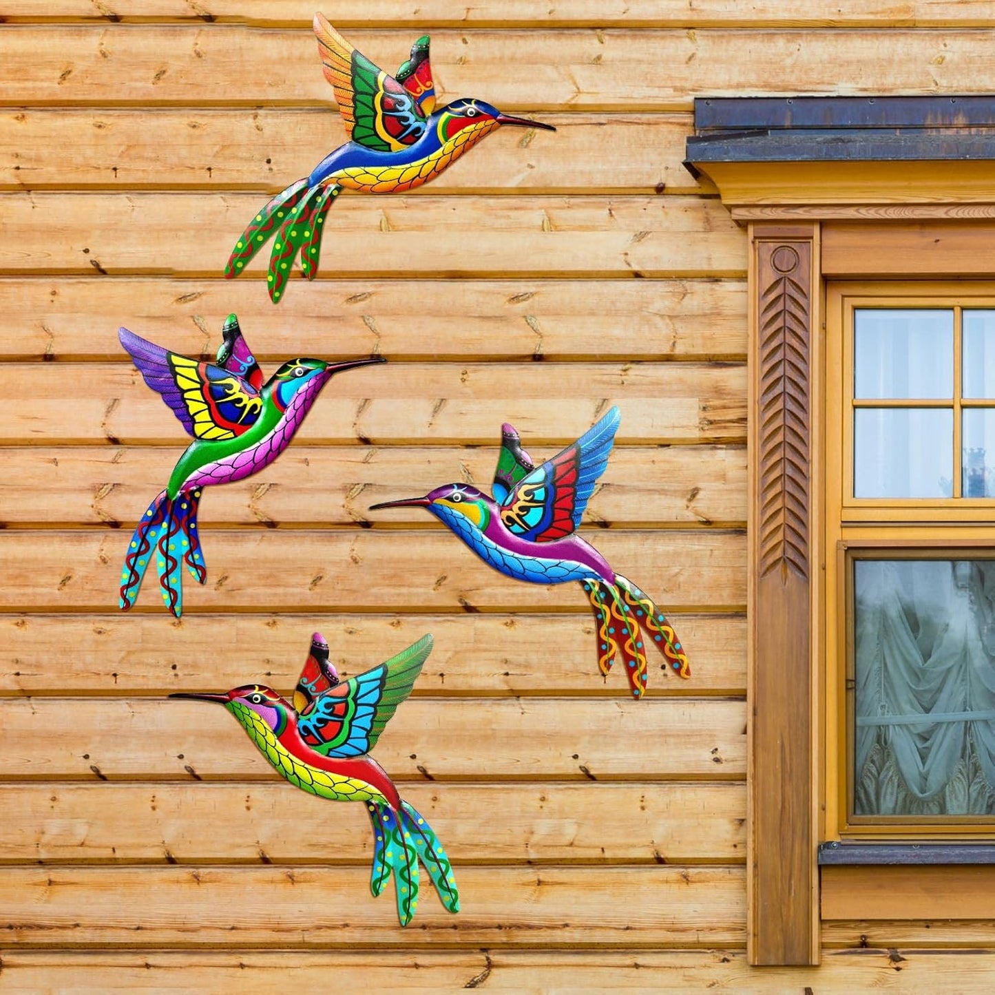 ZYP Metal Outdoor Wall Art Decor,3D Colorful Garden Birds Sculpture Outdoor Iron Hanging Decor