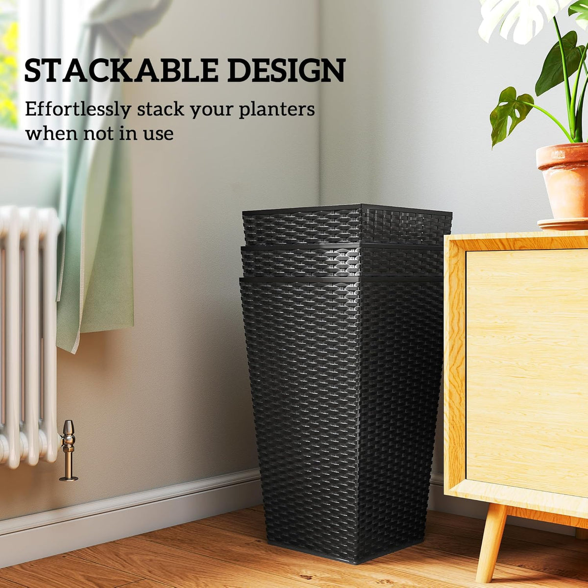 Outsunny Tall Planters for Outdoor Plants Set of 3, 24 in Taper Planters with Drainage Holes