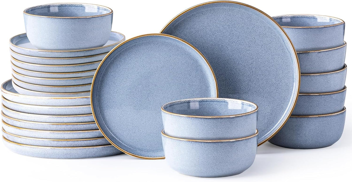 GBHOME Ceramic Dinnerware Sets for 8, 24 Pieces Stoneware Plates and Bowls Sets, Scratch Resistant